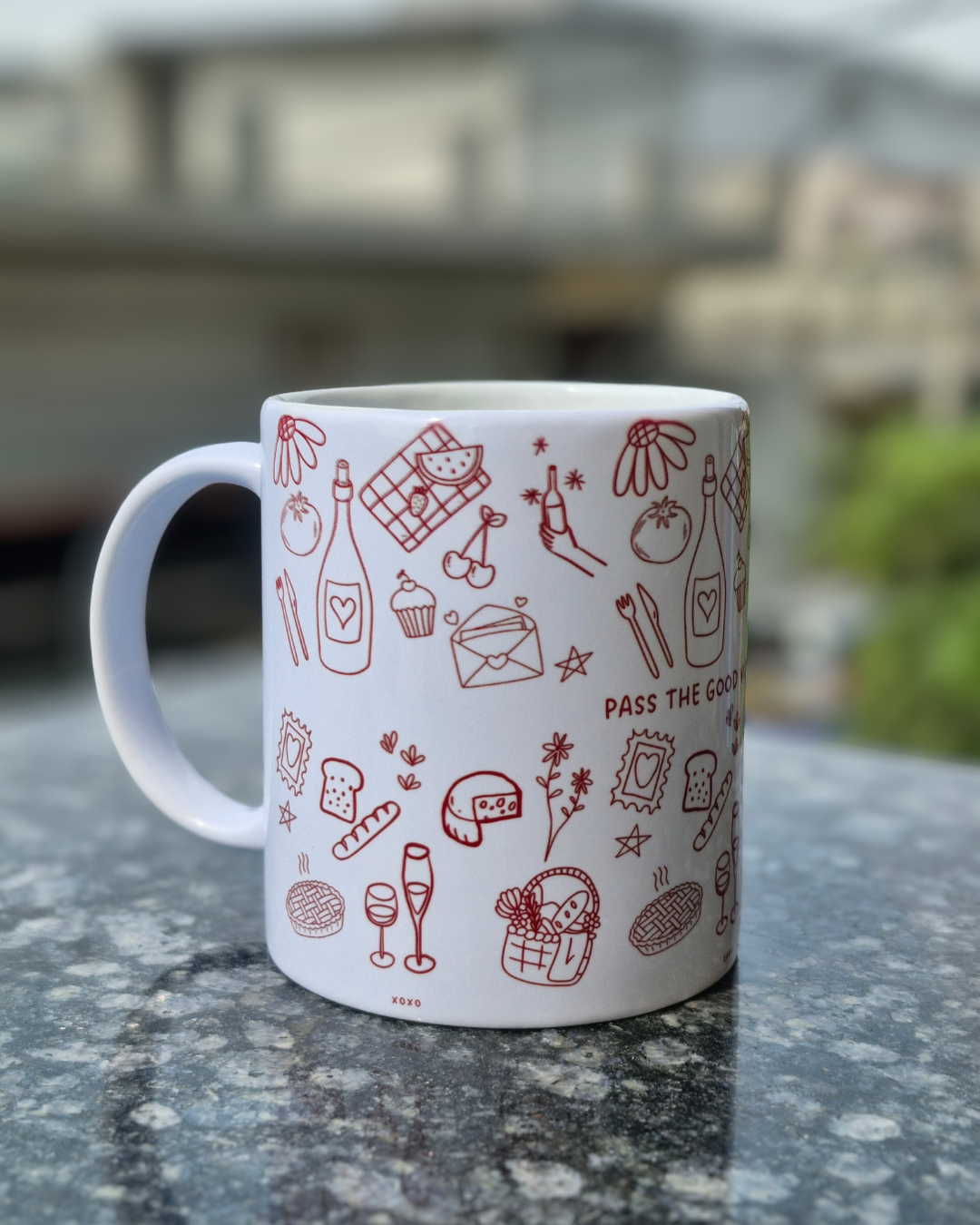 Pass the good vibes please | Cute Red Doodle Art Coffee Cup | Inspirational Quote Tea Mug for Morning Routine | Unique Gift