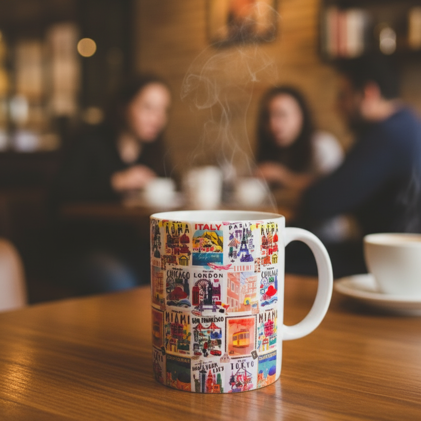 Travel the World Coffee Mug – Vintage City Poster Design | Ceramic Mug for Coffee & Tea Lovers - CM03