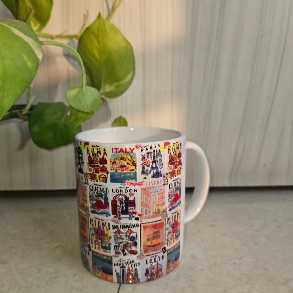Travel the World Coffee Mug – Vintage City Poster Design | Ceramic Mug for Coffee & Tea Lovers - CM03