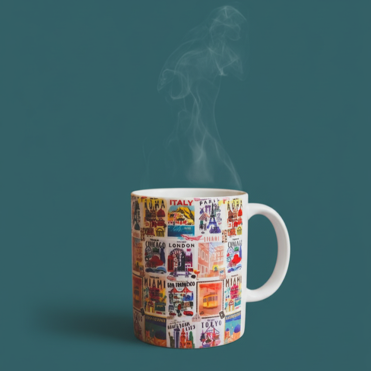 Travel the World Coffee Mug – Vintage City Poster Design | Ceramic Mug for Coffee & Tea Lovers - CM03
